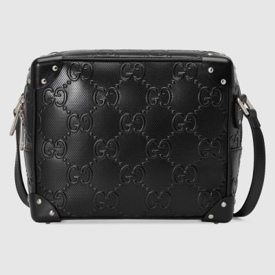 Gucci Trunks Messenger Bag In Black GG Embossed Perforated Leather GGBS10603