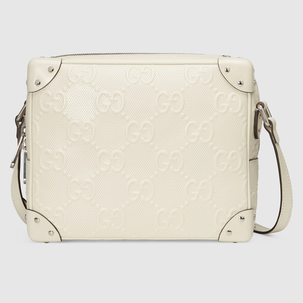 Gucci Trunks Messenger Bag In White GG Embossed Perforated Leather GGBS10605