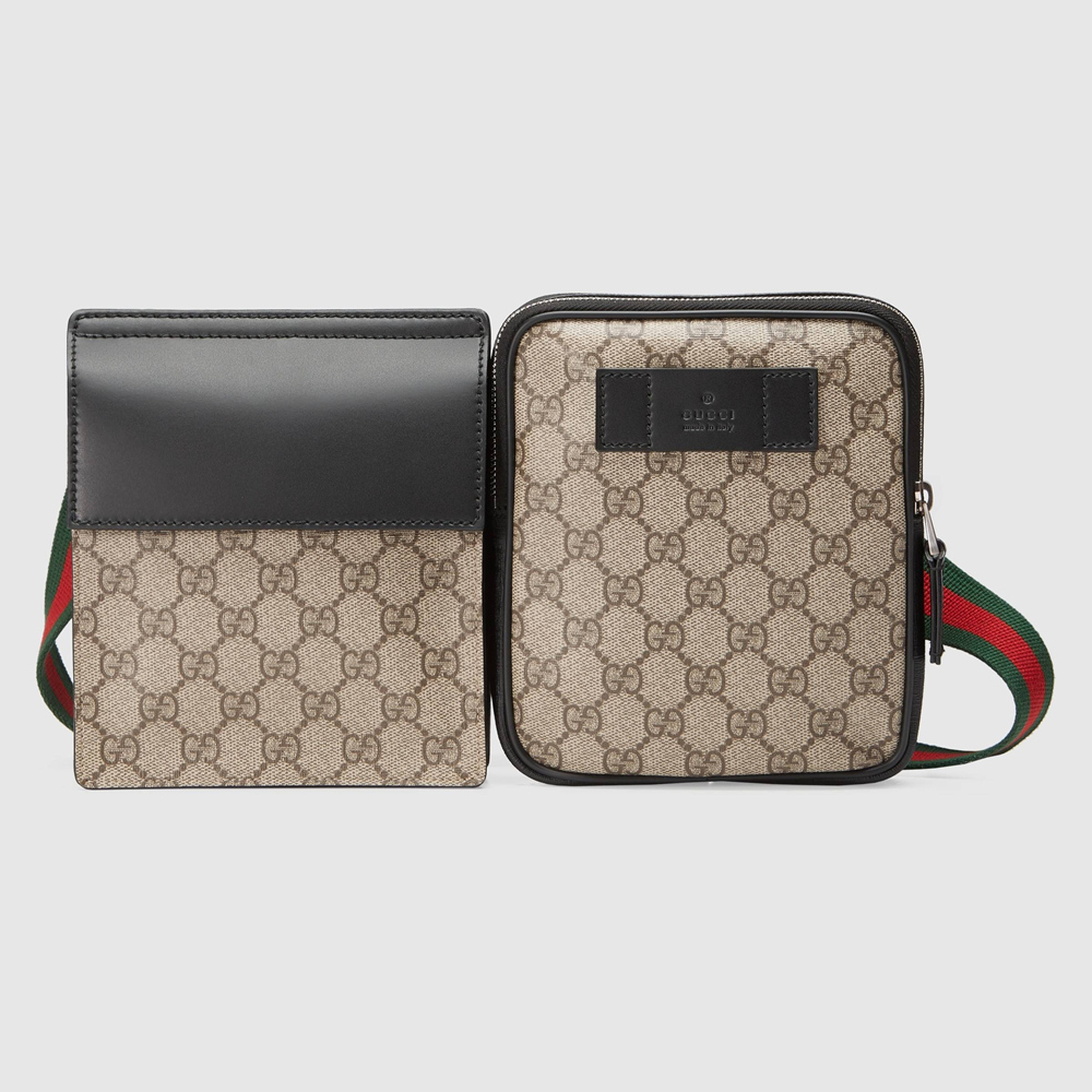 Gucci Two Pocket Belt Bag In Beige GG Supreme Canvas GGBS10088