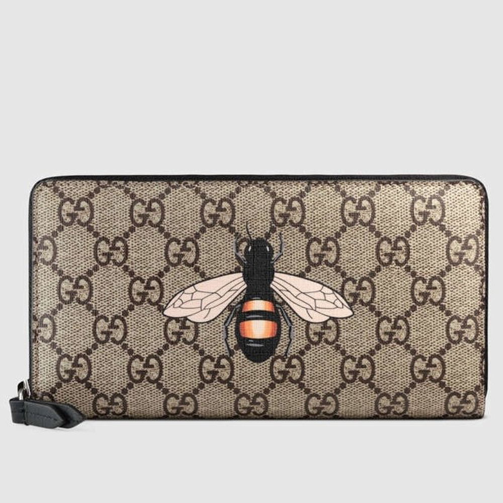 Gucci Zip Around Wallet In Bee Print GG Supreme Canvas GGBS10988