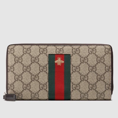 Gucci Zip Around Wallet In Web Bee GG Supreme Canvas GGBS10997