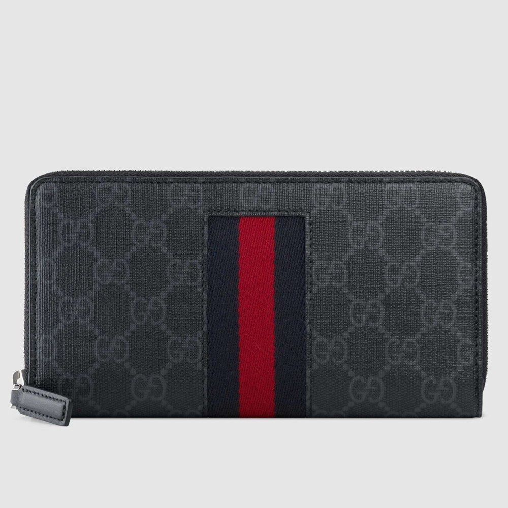 Gucci Zip Around Wallet in Black GG Supreme Canvas with Web GGBS10993