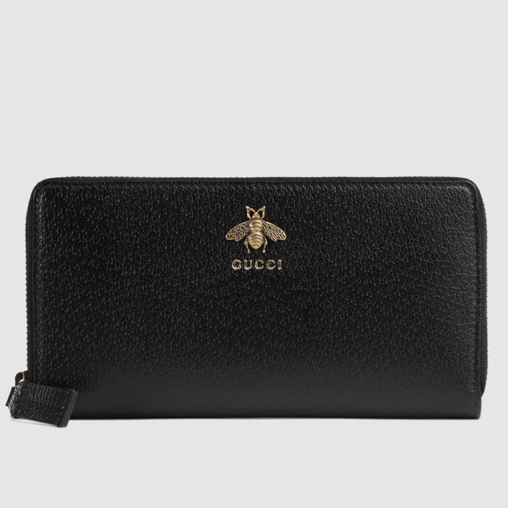 Gucci Zip Around Wallet in Black Leather with Bee GGBS10995