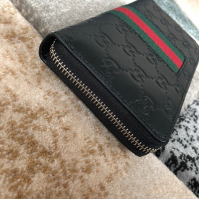 Gucci Zip Around Wallet in Black Signature Leather with Web GGBS10996